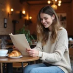 Jeune femme lisant le menu d'un bistro lillois ouvert le dimanche, ambiance décontractée et authentique