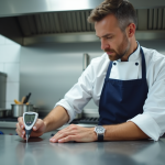 Chef professionnel utilisant un thermomètre numérique en cuisine