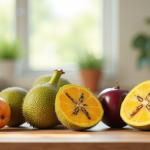 Plan de cuisine avec fruits frais jujube et jacquier