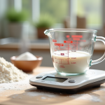 Scène de cuisine avec tasse à mesurer et balance numérique ingrédients