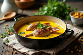 Cuisine rustique avec ragoût de lapin à la moutarde