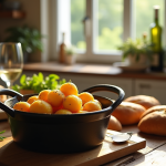 Table rustique avec cocotte de diots de Savoie et pommes de terre