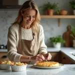 Femme en cuisine préparant un gratin d'endives au jambon