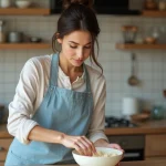 Femme en cuisine préparant la pâte à gâteau avec douceur