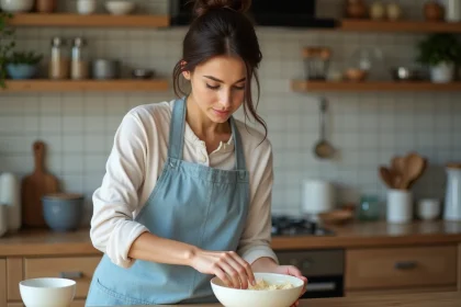Femme en cuisine préparant la pâte à gâteau avec douceur