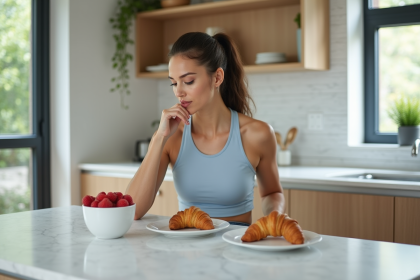 Femme en tenue décontractée choisissant son petit déjeuner