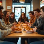 Jeunes adultes discutant autour d un fastfood convivial