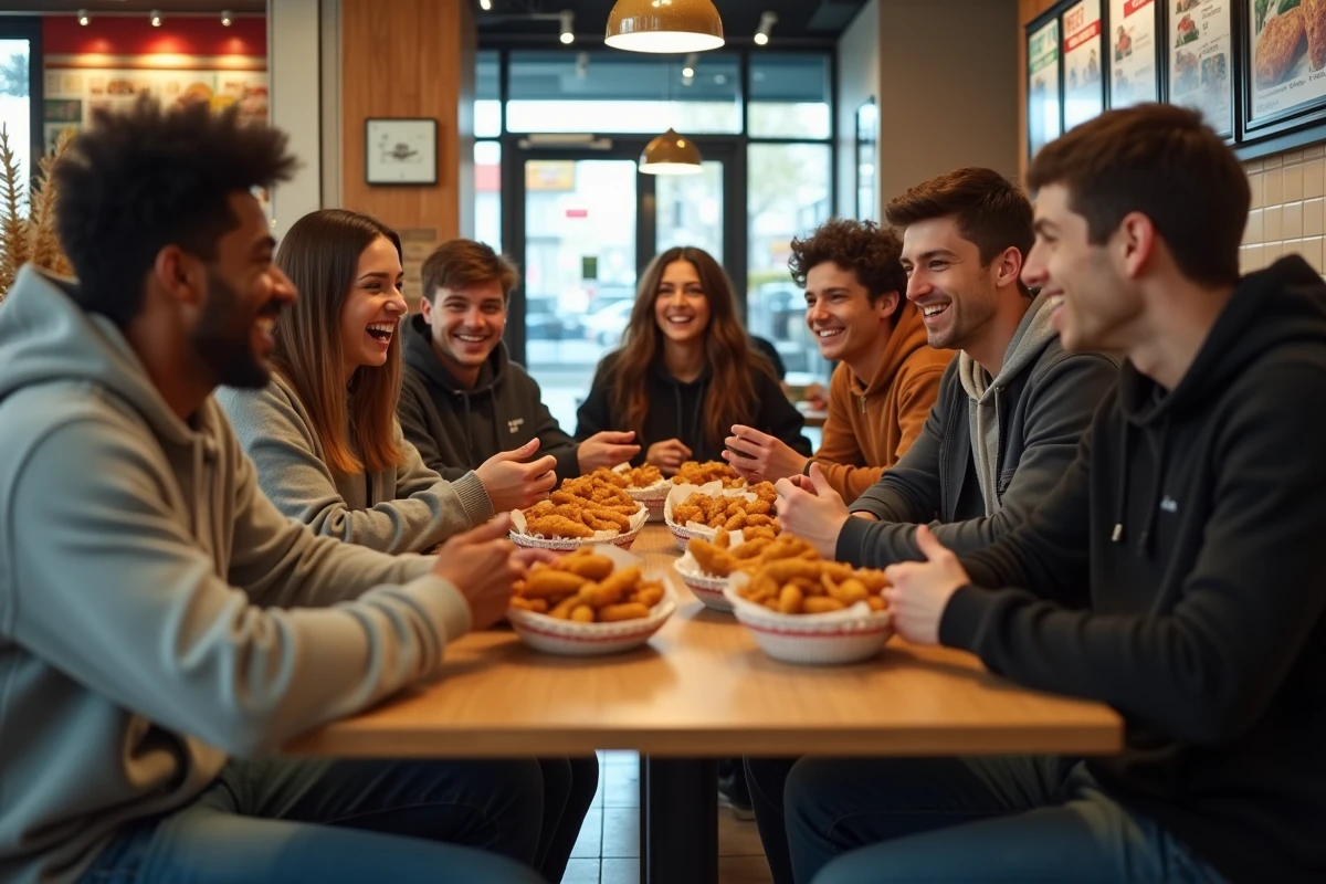Jeunes adultes discutant autour d un fastfood convivial