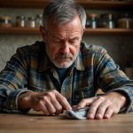 Homme appliquant de l'huile sur un couteau de cuisine