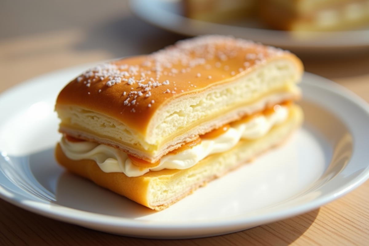 Millefeuille tranché avec crème pâtissière et pâte croustillante