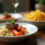Trois plats élégants pour blanquette de veau riz carotte et tagliatelles
