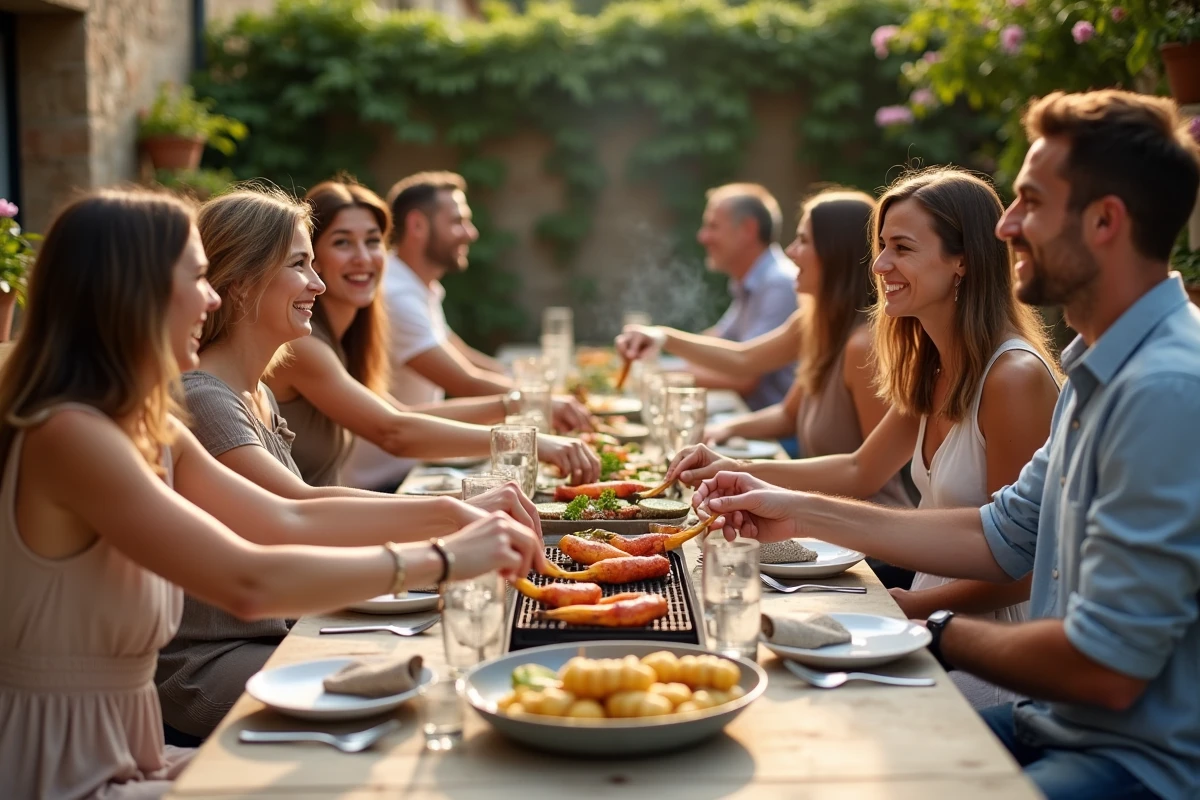Amis partageant un repas convivial autour d
