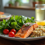 Repas équilibré avec saumon légumes et quinoa