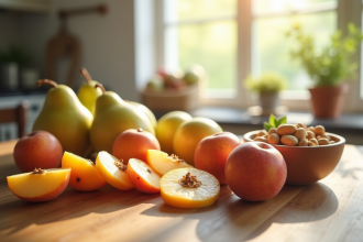Salade de fruits avec nectarines et poires nashi