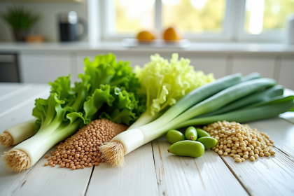 Variété de légumes frais sur table en cuisine
