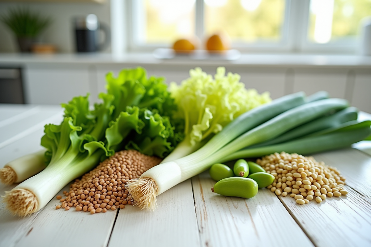 Variété de légumes frais sur table en cuisine